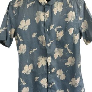 French Connection Slate Blue Floral Short-Sleeve Button-Down Shirt Mens Size L
